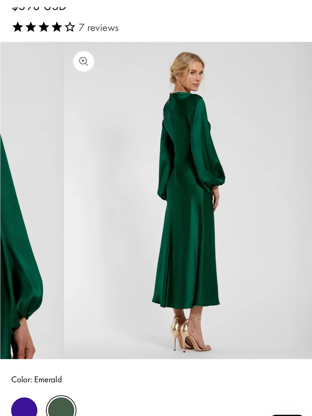 Mac Duggal Emerald Satin Long Sleeve Maxi Dress